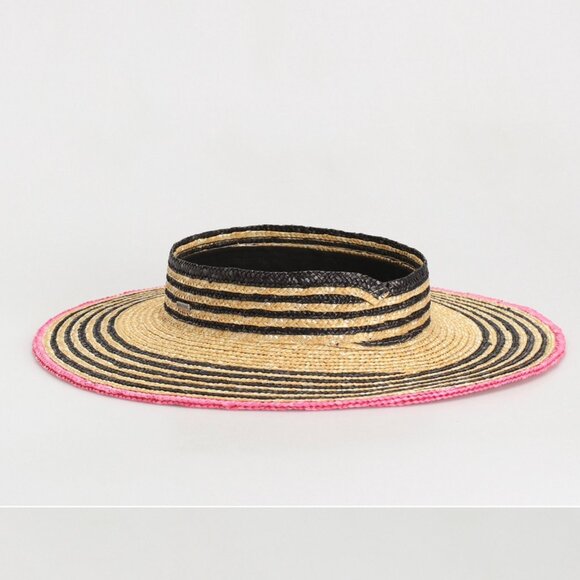 Brixton Joanna Visor Straw Summer Wide Brim Hat Women's Size Small Pink Black - Picture 1 of 4